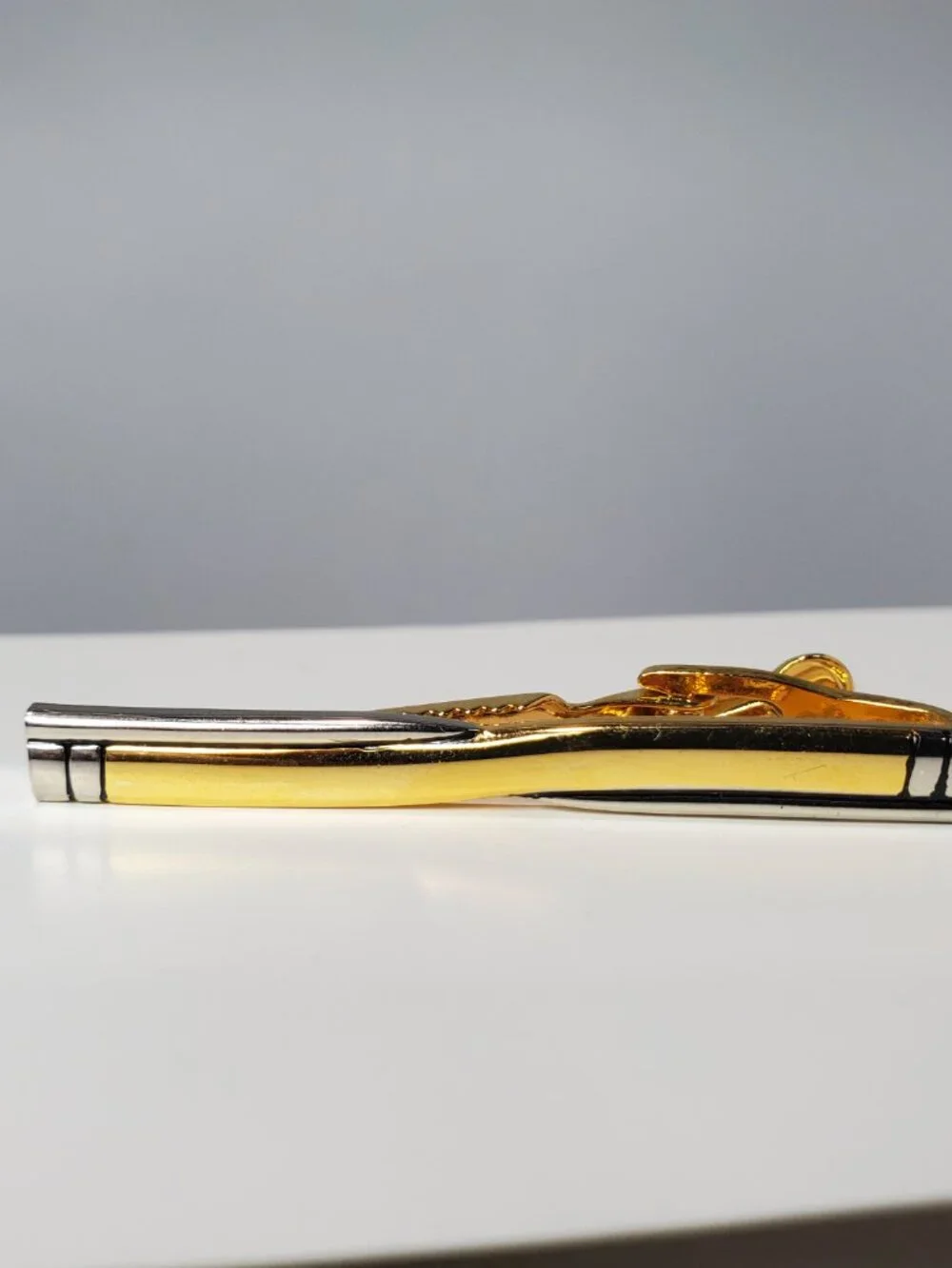 Vintage Two-Tone Gold and Silver-Plated 3-Piece Tie Clip & Cufflinks Set